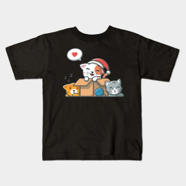 Cute cats in box cartoon Kids T-Shirt by Catalyst Labs
